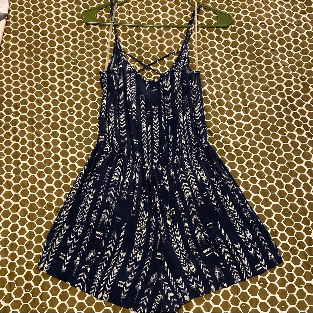 Arrow Printed Blue Romper with Pockets